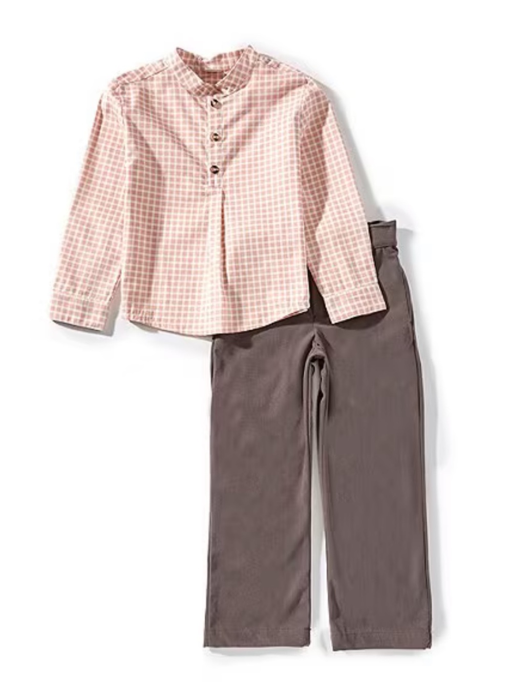 Edgehill Collection Boys Check Mandarin Collar Long Sleeve Shirt & Pants 2T